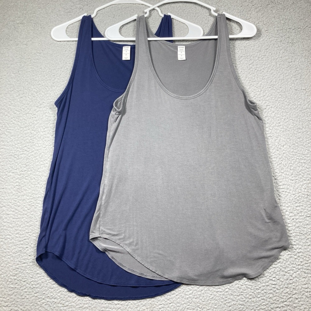 Old‎ Navy Luxe Tank Tops Women's Small Blue Gray Lot of 2 Scoop Neck Stretch